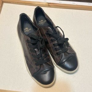 Coach low top gym shoe, black brown and gum sole. Clean!!! Women 7.5